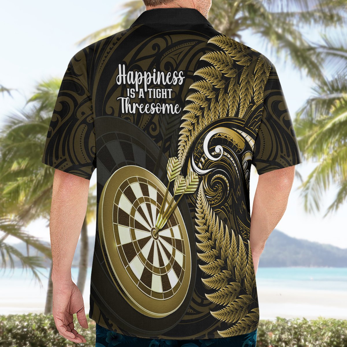 New Zealand Darts Hawaiian Shirt Happiness Is A Tight Threesome Maori Gold LT14 - Polynesian Pride