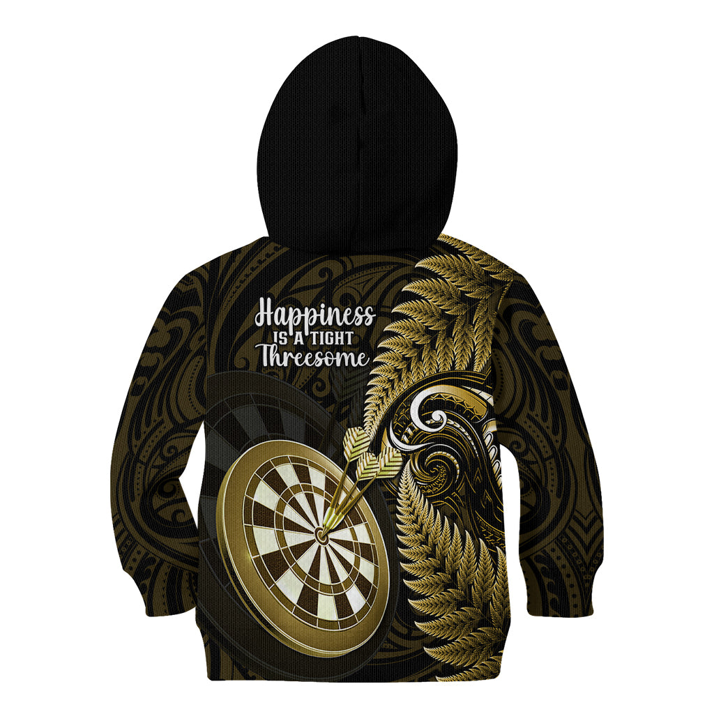 New Zealand Darts Kid Hoodie Happiness Is A Tight Threesome Maori Gold LT14 - Polynesian Pride