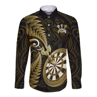 New Zealand Darts Long Sleeve Button Shirt Happiness Is A Tight Threesome Maori Gold LT14 Unisex Gold - Polynesian Pride