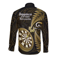 New Zealand Darts Long Sleeve Button Shirt Happiness Is A Tight Threesome Maori Gold LT14 - Polynesian Pride