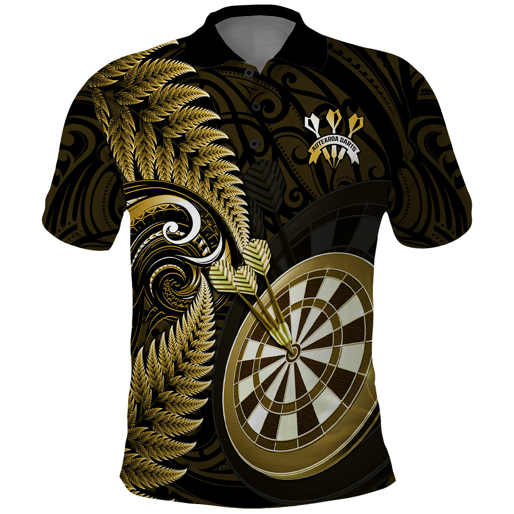 New Zealand Darts Polo Shirt Happiness Is A Tight Threesome Maori Gold LT14 Gold - Polynesian Pride