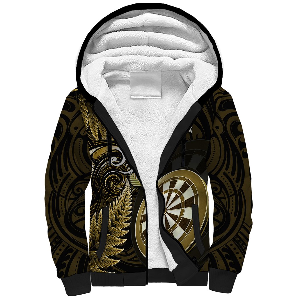 New Zealand Darts Sherpa Hoodie Happiness Is A Tight Threesome Maori Gold LT14 Unisex Gold - Polynesian Pride