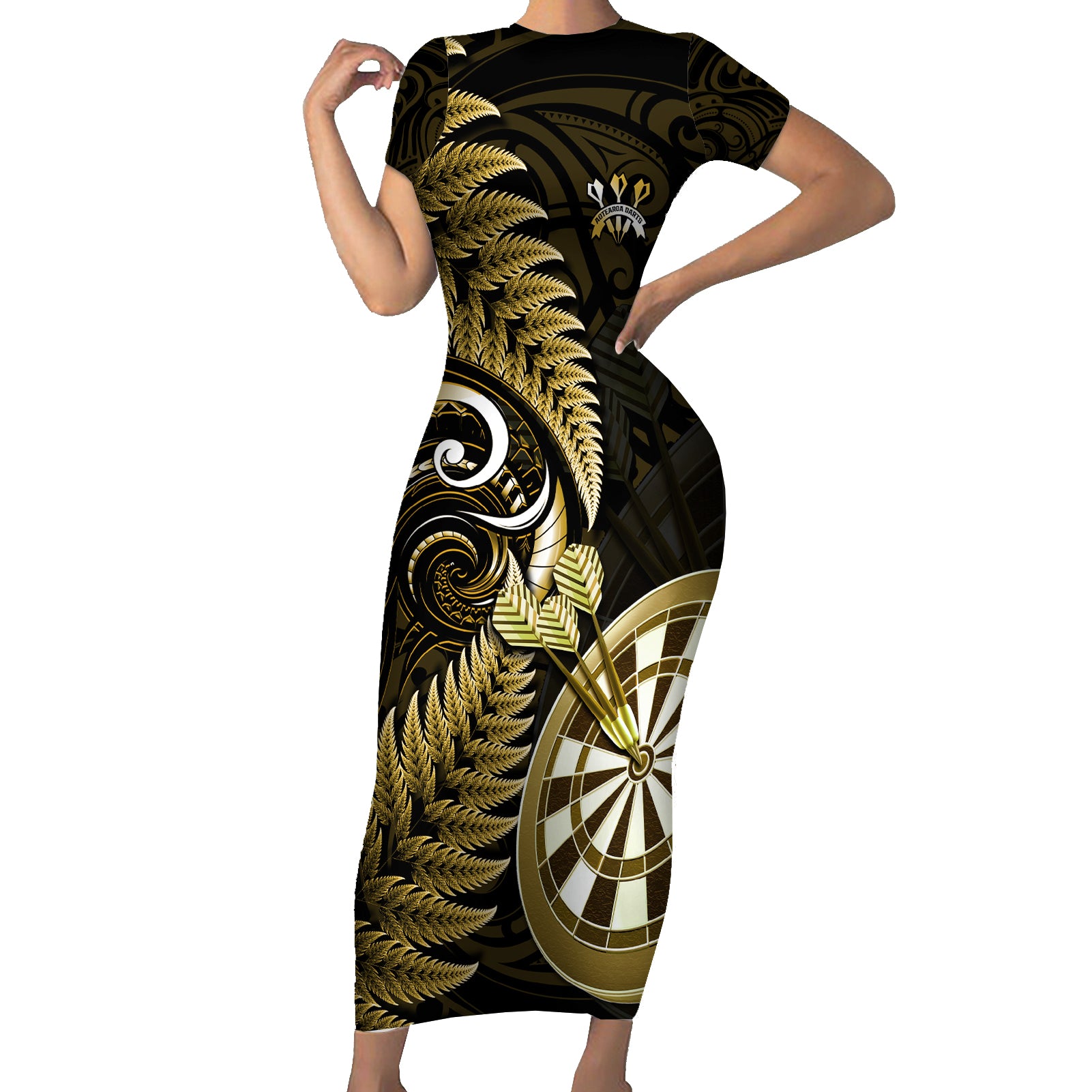 new-zealand-darts-short-sleeve-bodycon-dress-happiness-is-a-tight-threesome-maori-gold