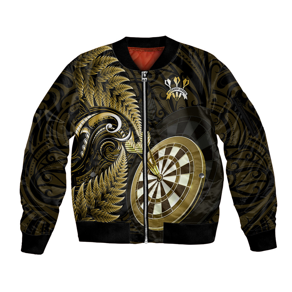 New Zealand Darts Sleeve Zip Bomber Jacket Happiness Is A Tight Threesome Maori Gold LT14 Unisex Gold - Polynesian Pride