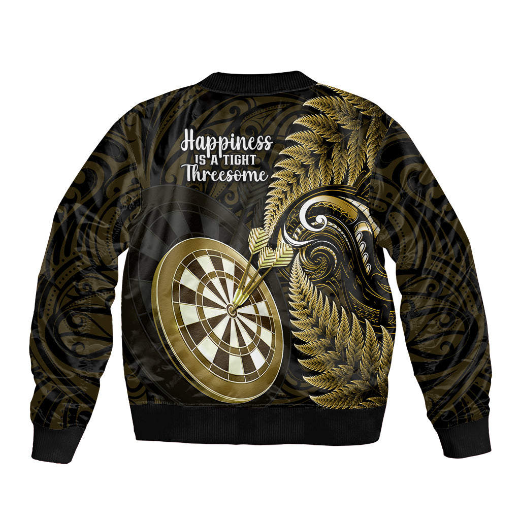 New Zealand Darts Sleeve Zip Bomber Jacket Happiness Is A Tight Threesome Maori Gold LT14 - Polynesian Pride