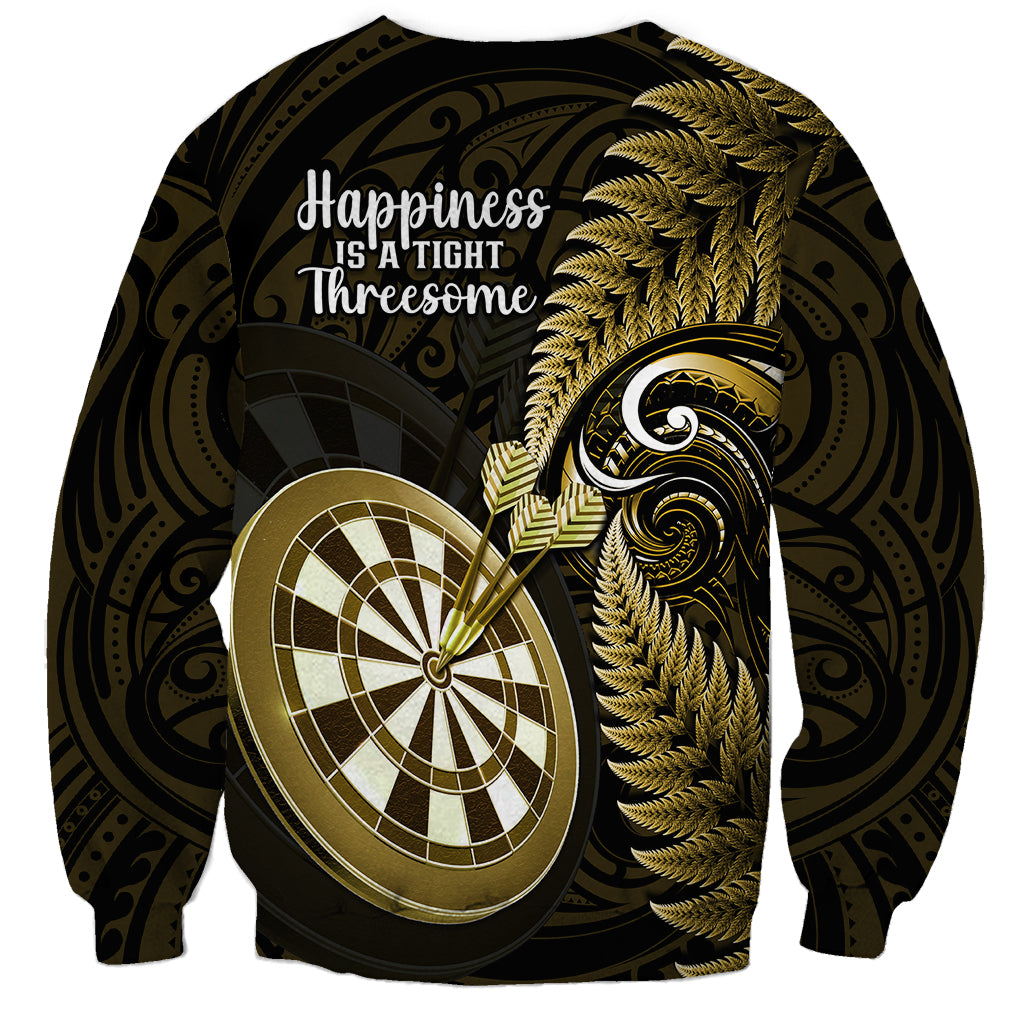 New Zealand Darts Sweatshirt Happiness Is A Tight Threesome Maori Gold LT14 - Polynesian Pride