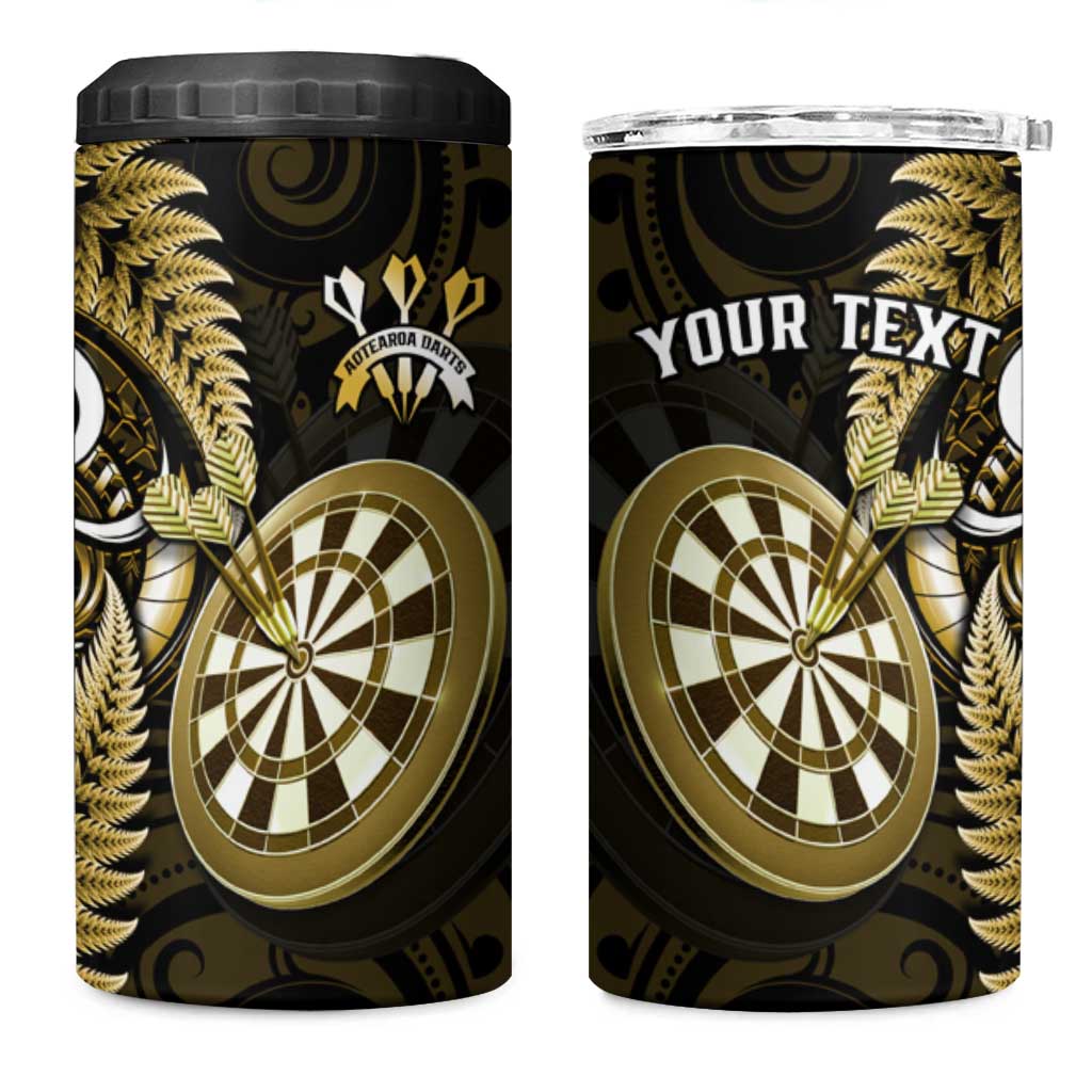 Personalised New Zealand Darts 4 in 1 Can Cooler Tumbler Happiness Is A Tight Threesome Maori Gold
