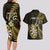 Personalised New Zealand Darts Couples Matching Long Sleeve Bodycon Dress and Hawaiian Shirt Happiness Is A Tight Threesome Maori Gold LT14 - Polynesian Pride