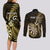 Personalised New Zealand Darts Couples Matching Long Sleeve Bodycon Dress and Long Sleeve Button Shirts Happiness Is A Tight Threesome Maori Gold LT14 - Polynesian Pride