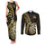 Personalised New Zealand Darts Couples Matching Tank Maxi Dress and Long Sleeve Button Shirts Happiness Is A Tight Threesome Maori Gold LT14 Gold - Polynesian Pride