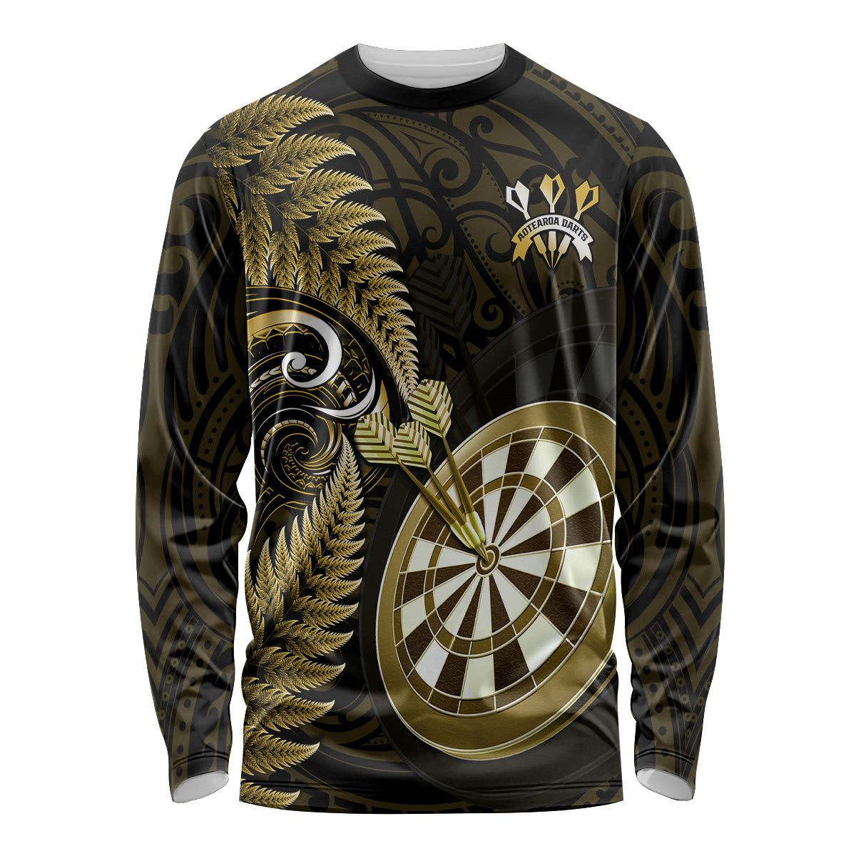 Personalised New Zealand Darts Long Sleeve Shirt Happiness Is A Tight Threesome Maori Gold LT14 Unisex Gold - Polynesian Pride