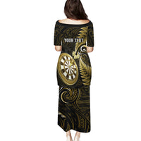 Personalised New Zealand Darts Puletasi Happiness Is A Tight Threesome Maori Gold LT14 - Polynesian Pride