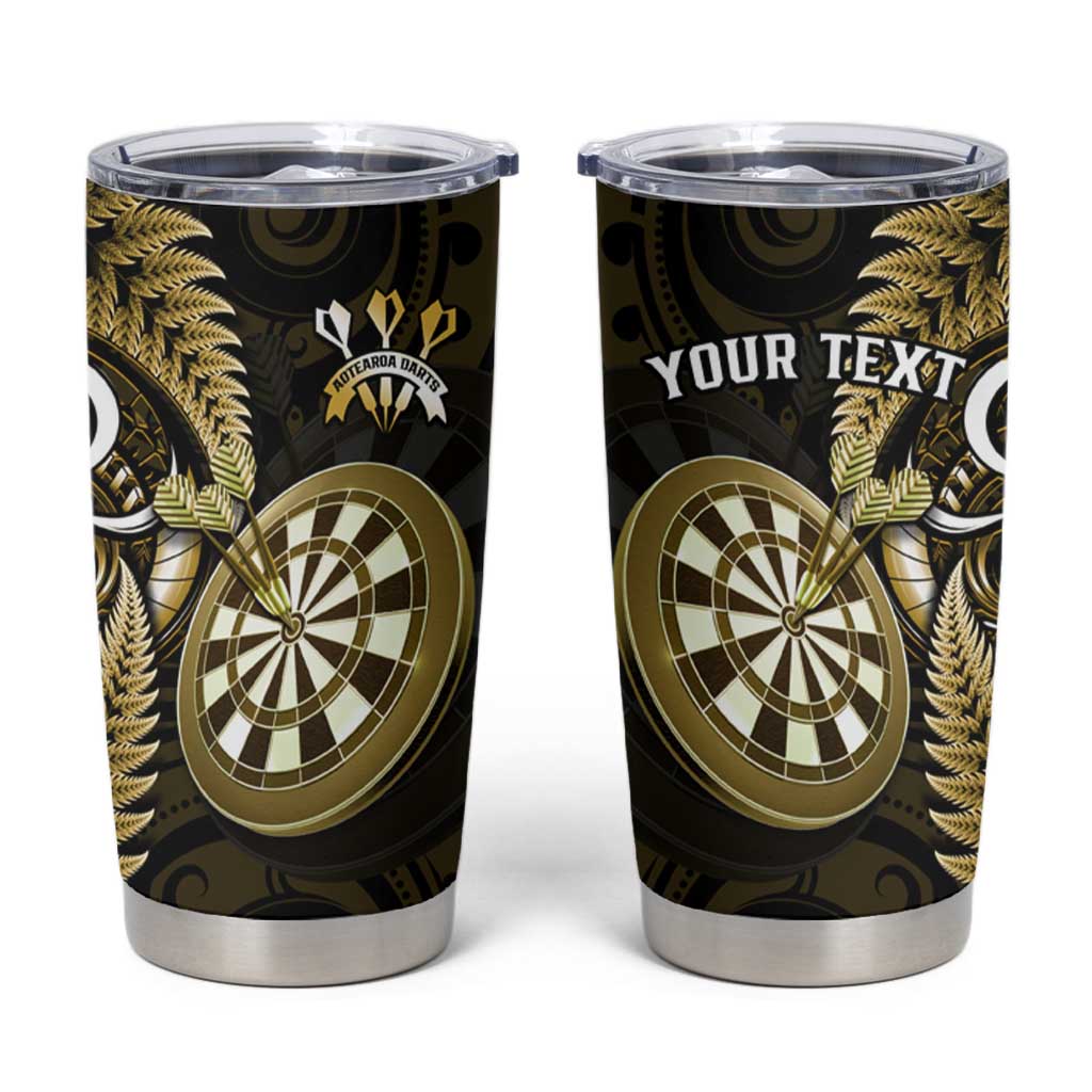 Personalised New Zealand Darts Tumbler Cup Happiness Is A Tight Threesome Maori Gold