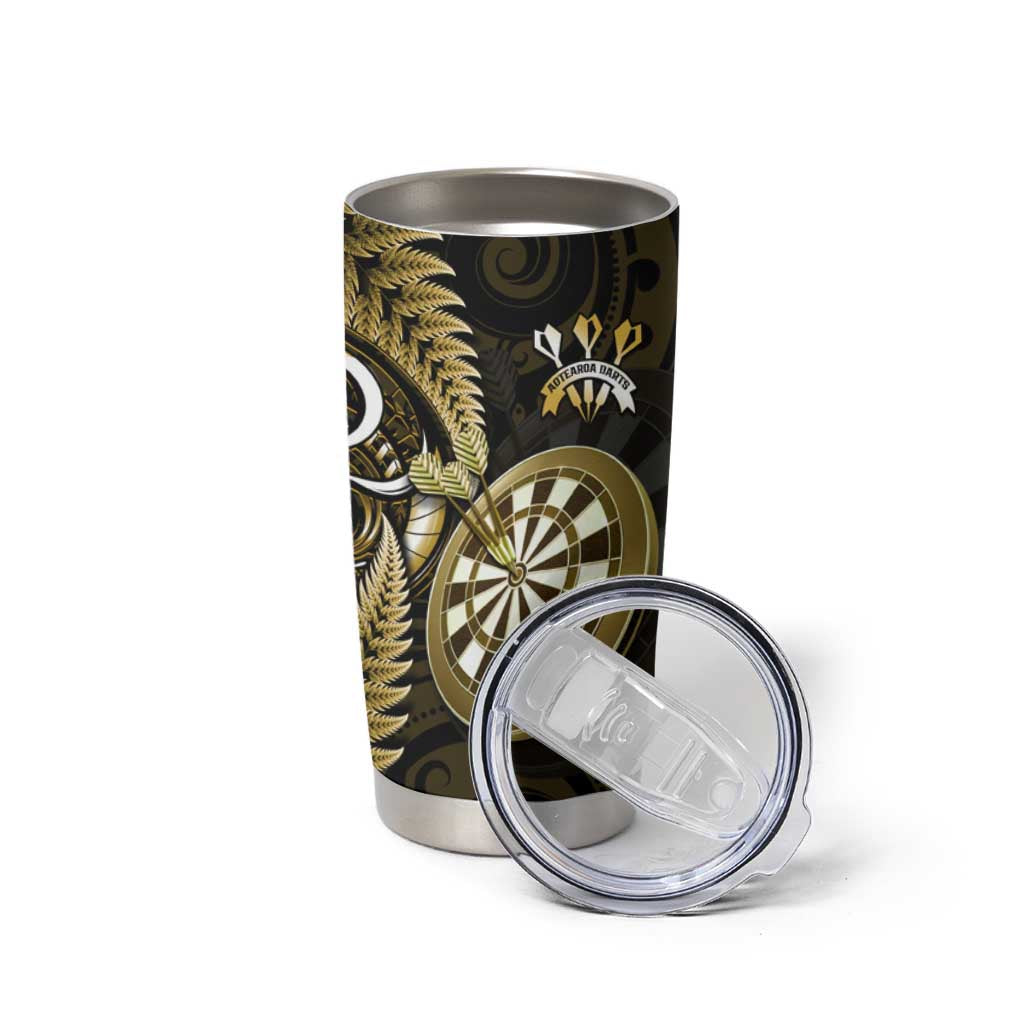 Personalised New Zealand Darts Tumbler Cup Happiness Is A Tight Threesome Maori Gold LT14 - Polynesian Pride