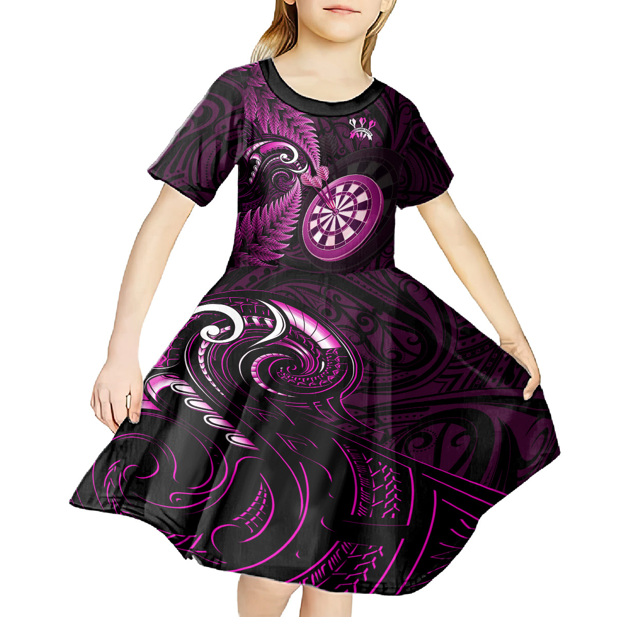 New Zealand Darts Kid Short Sleeve Dress Happiness Is A Tight Threesome Maori Pink LT14 - Polynesian Pride