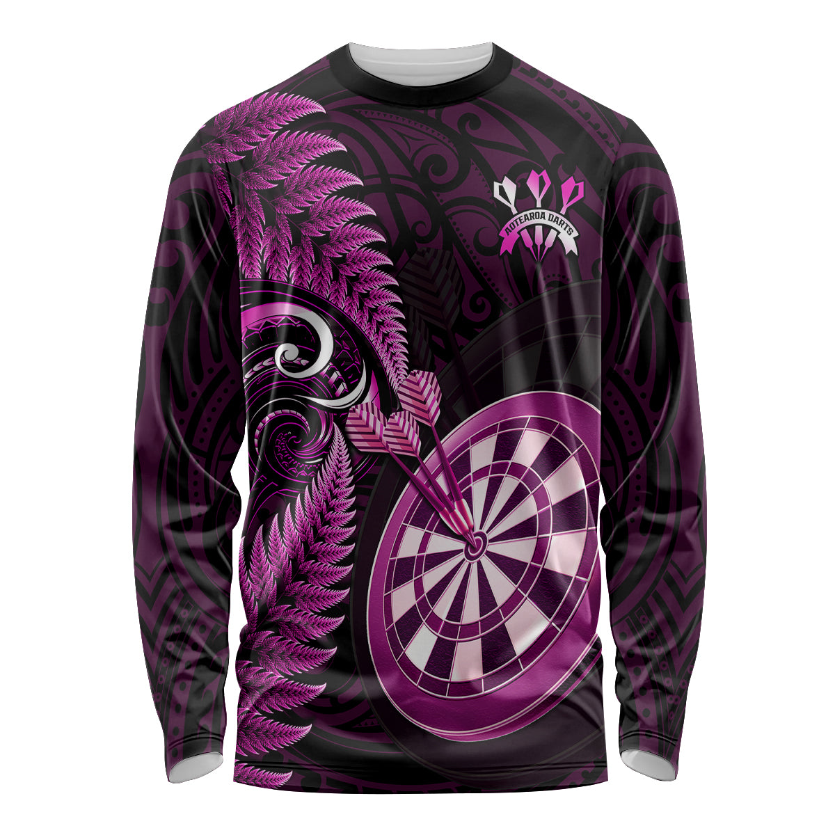 New Zealand Darts Long Sleeve Shirt Happiness Is A Tight Threesome Maori Pink LT14 Unisex Pink - Polynesian Pride