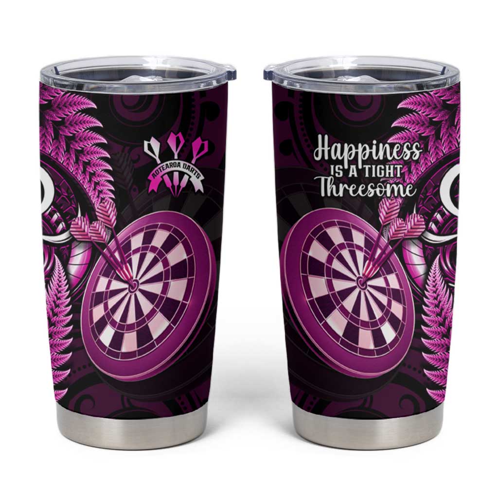 New Zealand Darts Tumbler Cup Happiness Is A Tight Threesome Maori Pink LT14 Pink - Polynesian Pride