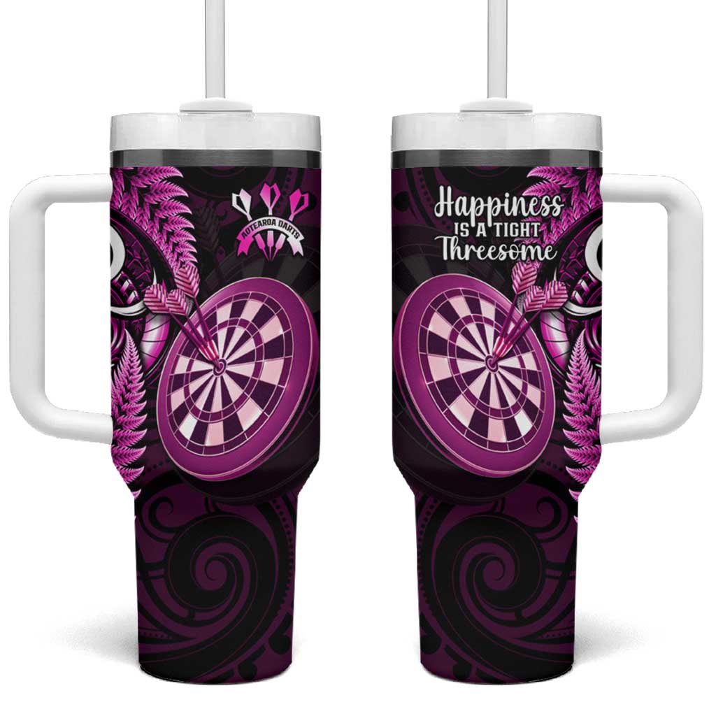New Zealand Darts Tumbler With Handle Happiness Is A Tight Threesome Maori Pink LT14 One Size: 40 oz Pink - Polynesian Pride