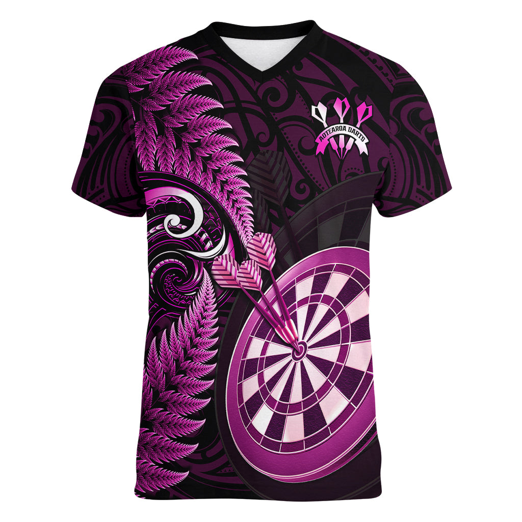 New Zealand Darts Women V Neck T Shirt Happiness Is A Tight Threesome Maori Pink LT14 Female Pink - Polynesian Pride