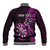 Personalised New Zealand Darts Baseball Jacket Happiness Is A Tight Threesome Maori Pink LT14 - Polynesian Pride