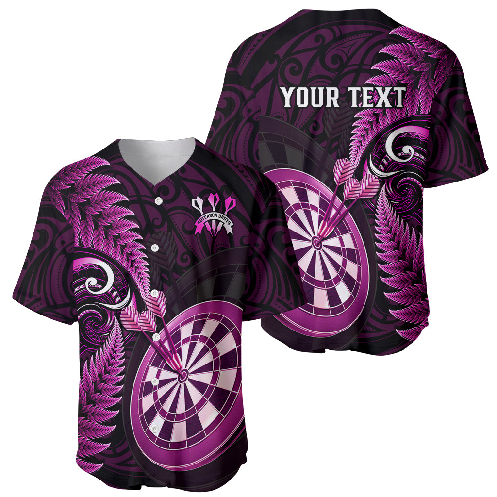 Personalised New Zealand Darts Baseball Jersey Happiness Is A Tight Threesome Maori Pink LT14 - Polynesian Pride