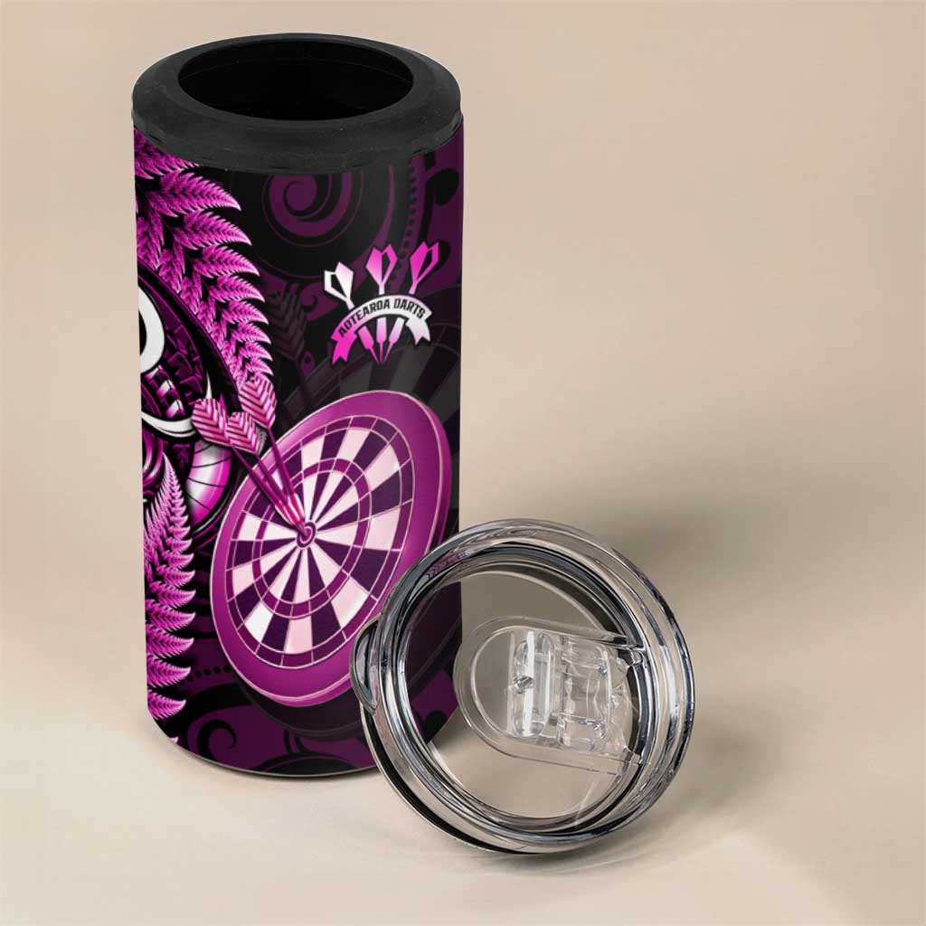 Personalised New Zealand Darts 4 in 1 Can Cooler Tumbler Happiness Is A Tight Threesome Maori Pink