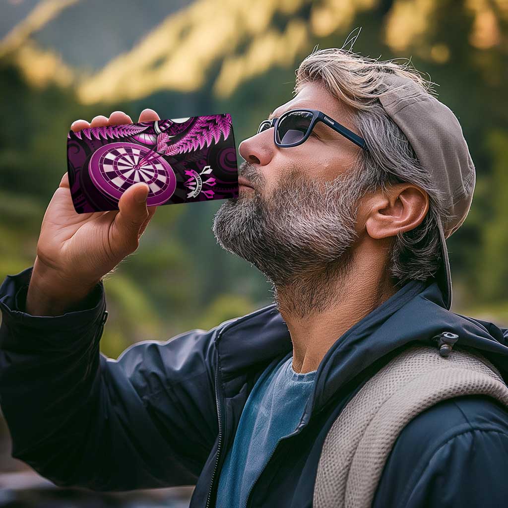 Personalised New Zealand Darts 4 in 1 Can Cooler Tumbler Happiness Is A Tight Threesome Maori Pink