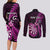 Personalised New Zealand Darts Couples Matching Long Sleeve Bodycon Dress and Long Sleeve Button Shirts Happiness Is A Tight Threesome Maori Pink LT14 - Polynesian Pride