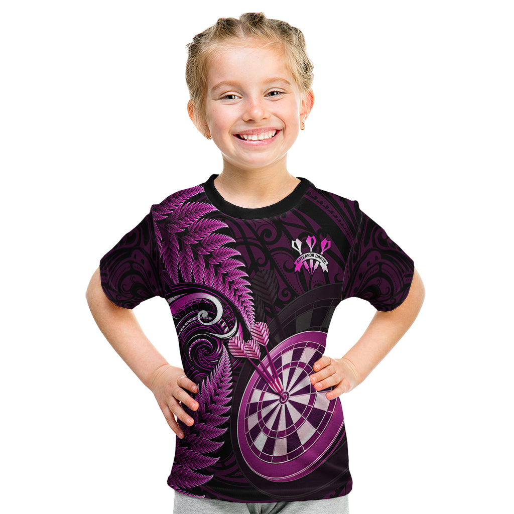 Personalised New Zealand Darts Kid T Shirt Happiness Is A Tight Threesome Maori Pink LT14 Pink - Polynesian Pride