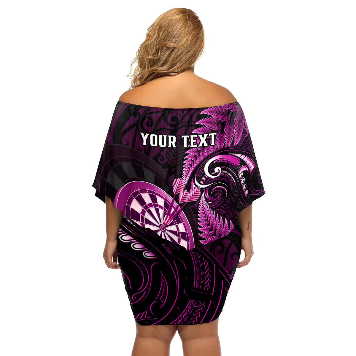 Personalised New Zealand Darts Off Shoulder Short Dress Happiness Is A Tight Threesome Maori Pink LT14 - Polynesian Pride