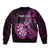 Personalised New Zealand Darts Sleeve Zip Bomber Jacket Happiness Is A Tight Threesome Maori Pink LT14 - Polynesian Pride