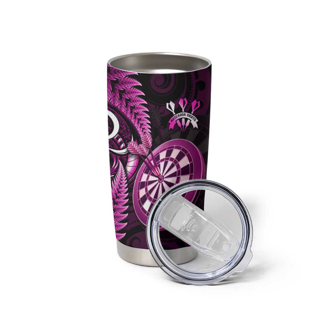 Personalised New Zealand Darts Tumbler Cup Happiness Is A Tight Threesome Maori Pink LT14 - Polynesian Pride