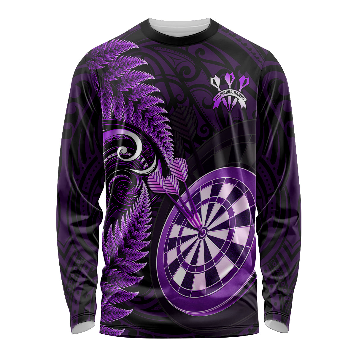 New Zealand Darts Long Sleeve Shirt Happiness Is A Tight Threesome Maori Purple LT14 Unisex Purple - Polynesian Pride