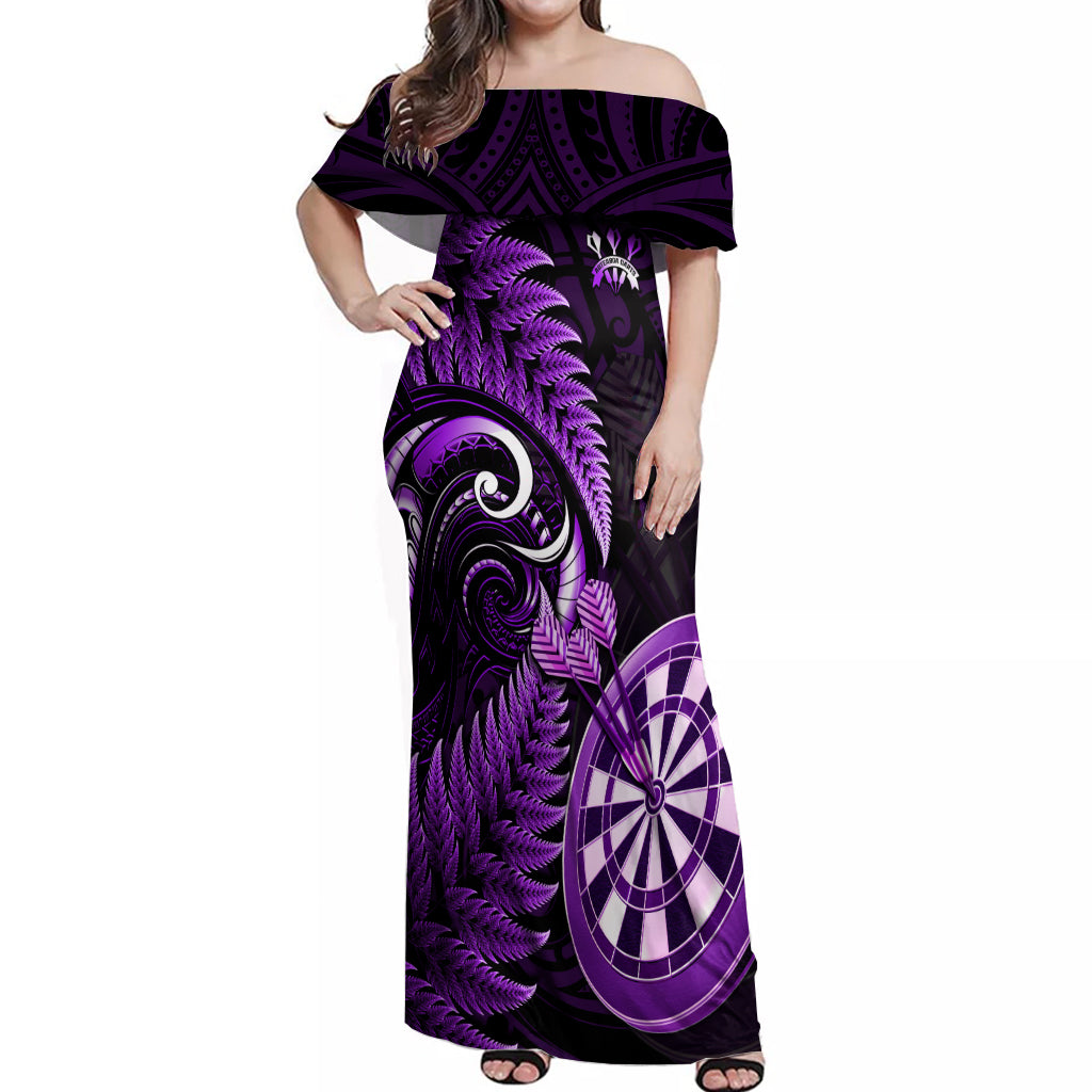 New Zealand Darts Off Shoulder Maxi Dress Happiness Is A Tight Threesome Maori Purple LT14 Women Purple - Polynesian Pride