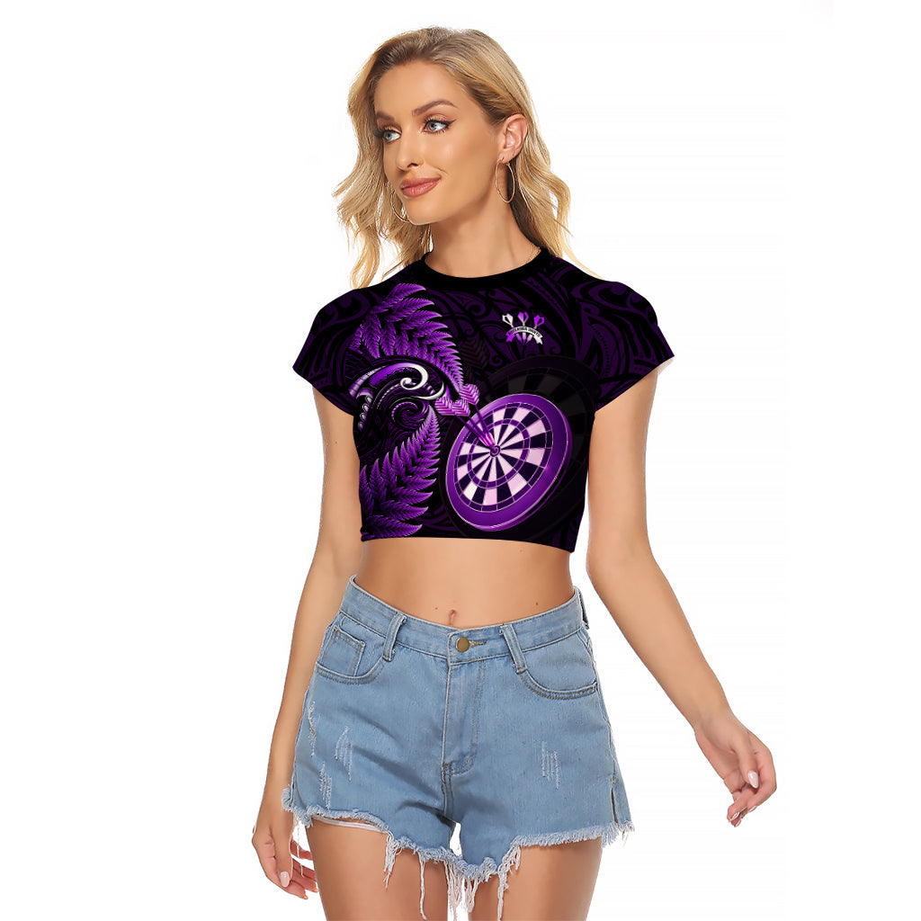 New Zealand Darts Raglan Cropped T Shirt Happiness Is A Tight Threesome Maori Purple LT14 Female Purple - Polynesian Pride