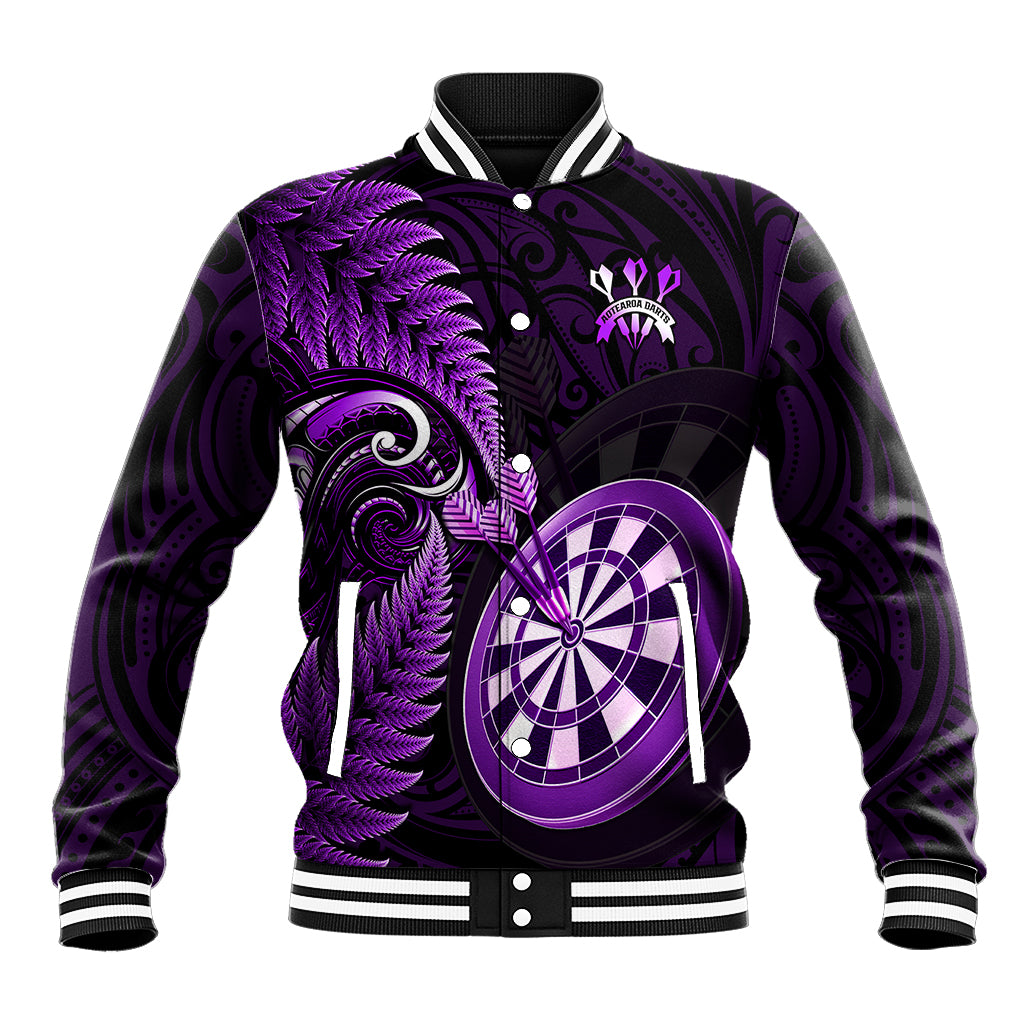 Personalised New Zealand Darts Baseball Jacket Happiness Is A Tight Threesome Maori Purple LT14 Unisex Purple - Polynesian Pride