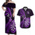 Personalised New Zealand Darts Couples Matching Off Shoulder Maxi Dress and Hawaiian Shirt Happiness Is A Tight Threesome Maori Purple LT14 Purple - Polynesian Pride