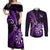 Personalised New Zealand Darts Couples Matching Off Shoulder Maxi Dress and Long Sleeve Button Shirts Happiness Is A Tight Threesome Maori Purple LT14 Purple - Polynesian Pride