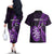 Personalised New Zealand Darts Couples Matching Off The Shoulder Long Sleeve Dress and Hawaiian Shirt Happiness Is A Tight Threesome Maori Purple LT14 - Polynesian Pride