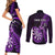 Personalised New Zealand Darts Couples Matching Short Sleeve Bodycon Dress and Long Sleeve Button Shirts Happiness Is A Tight Threesome Maori Purple LT14 - Polynesian Pride