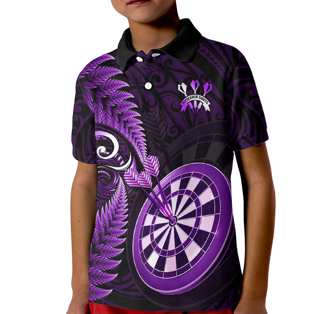 Personalised New Zealand Darts Kid Polo Shirt Happiness Is A Tight Threesome Maori Purple LT14 Kid Purple - Polynesian Pride