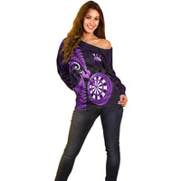 Personalised New Zealand Darts Off Shoulder Sweater Happiness Is A Tight Threesome Maori Purple LT14 - Polynesian Pride
