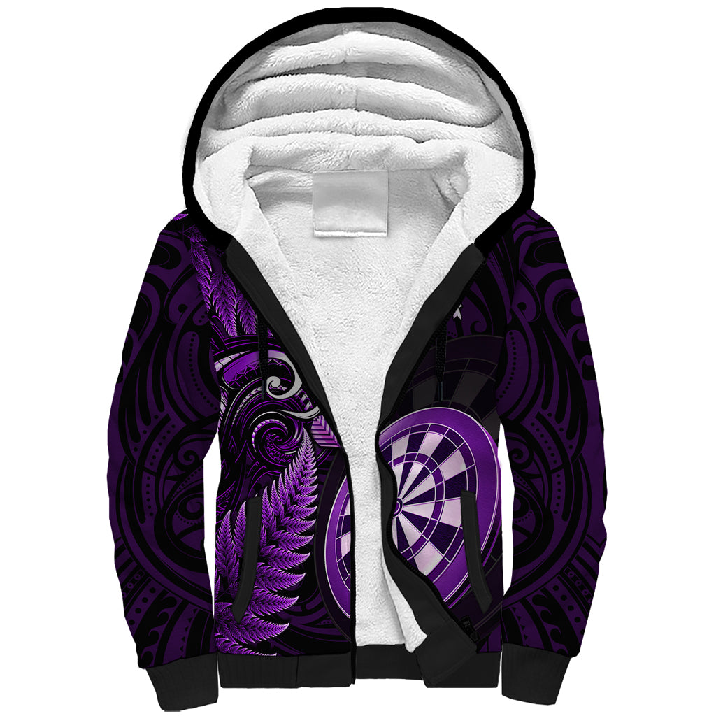 Personalised New Zealand Darts Sherpa Hoodie Happiness Is A Tight Threesome Maori Purple LT14 Unisex Purple - Polynesian Pride