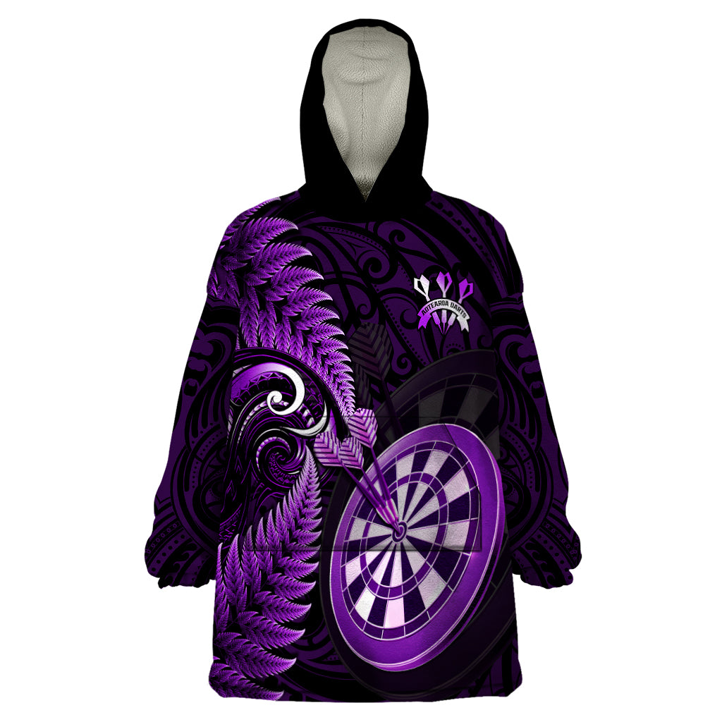 Personalised New Zealand Darts Wearable Blanket Hoodie Happiness Is A Tight Threesome Maori Purple LT14 One Size Purple - Polynesian Pride