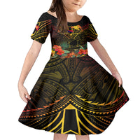 Papua New Guinea Central Province Kid Short Sleeve Dress Papua Niugini Coat Of Arms With Flag Style LT14 KID Black - Polynesian Pride