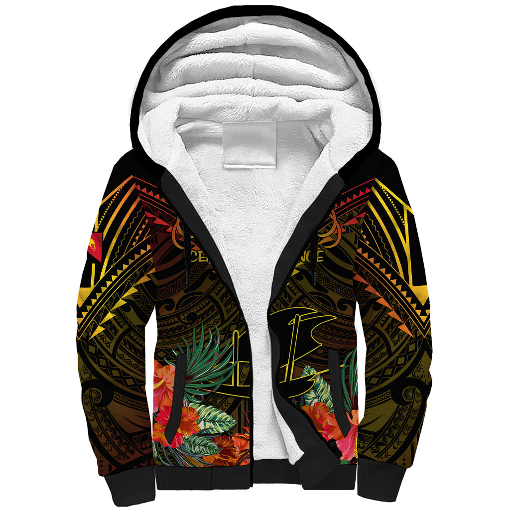 Papua New Guinea Central Province Sherpa Hoodie Papua Niugini Coat Of Arms With Flag Style LT14 Unisex Black - Polynesian Pride