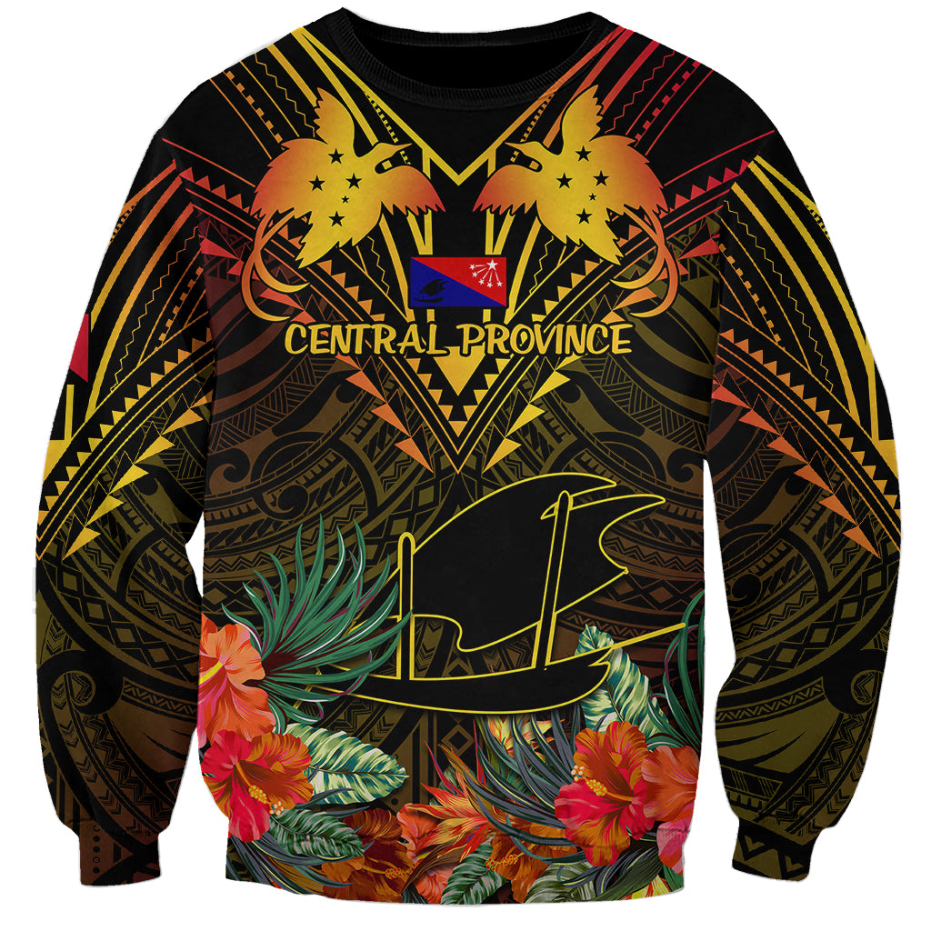 Papua New Guinea Central Province Sweatshirt Papua Niugini Coat Of Arms With Flag Style LT14 Unisex Black - Polynesian Pride