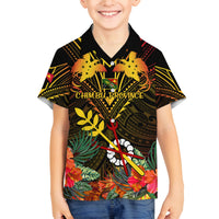 Papua New Guinea Chimbu Province Family Matching Tank Maxi Dress and Hawaiian Shirt Papua Niugini Coat Of Arms With Flag Style LT14 Son's Shirt Black - Polynesian Pride