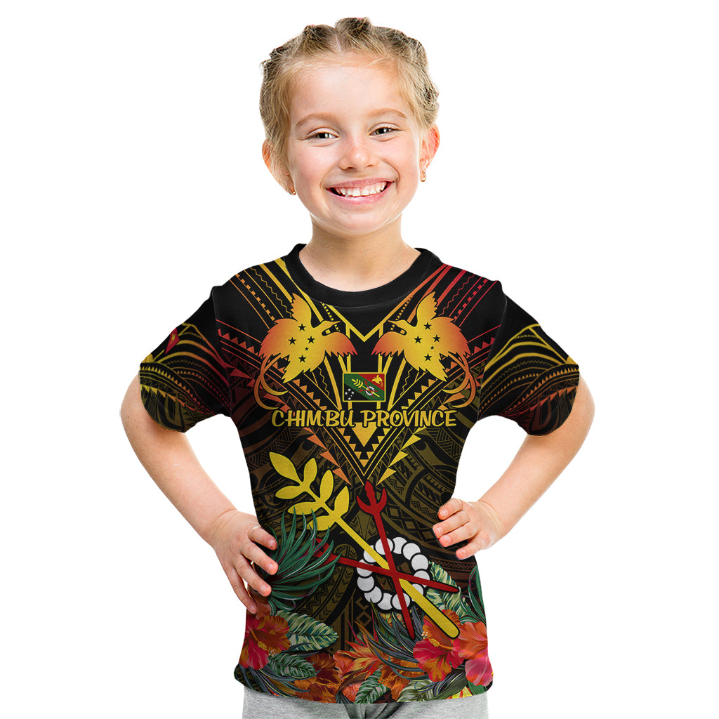 Papua New Guinea Chimbu Province Kid T Shirt Papua Niugini Coat Of Arms With Flag Style LT14 Black - Polynesian Pride