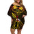 Papua New Guinea Chimbu Province Off Shoulder Short Dress Papua Niugini Coat Of Arms With Flag Style LT14 Women Black - Polynesian Pride